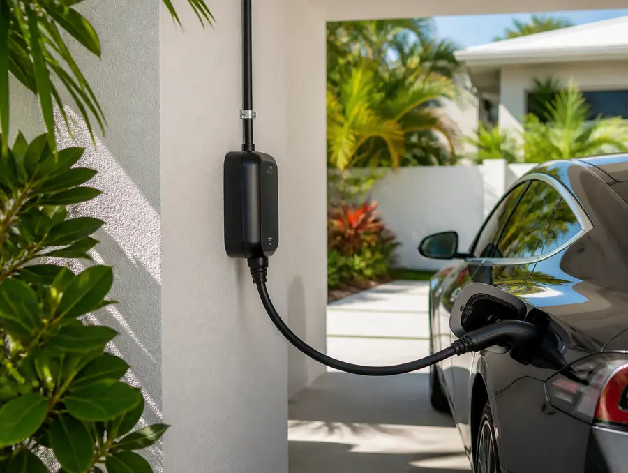 Home EV charger installed in a carport